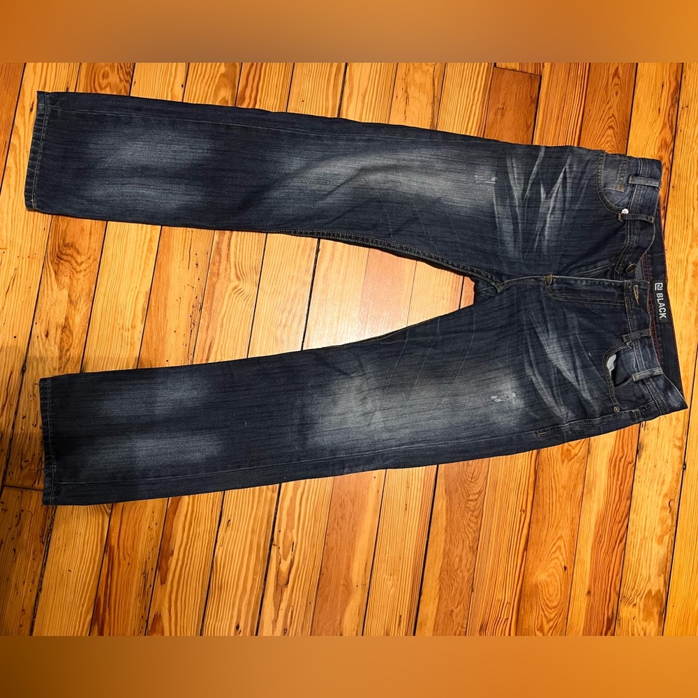 Men’s Jeans - BLACK premium - dark wash distressed - Relaxed Straight 30/32